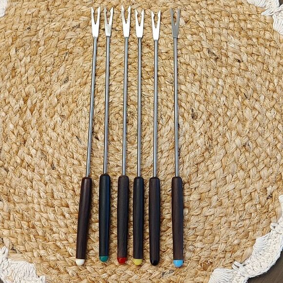 Vintage 6-Piece Stainless Steel Fondue Forks Original Box - Picture 4 of 11